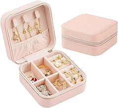 Lazer Accessories Jewellery Organiser PU Leather Zipper Square Portable Mini Square Storage Box Case with Dividers Container for Rings, Earrings, Necklace Home Organizer | Cream