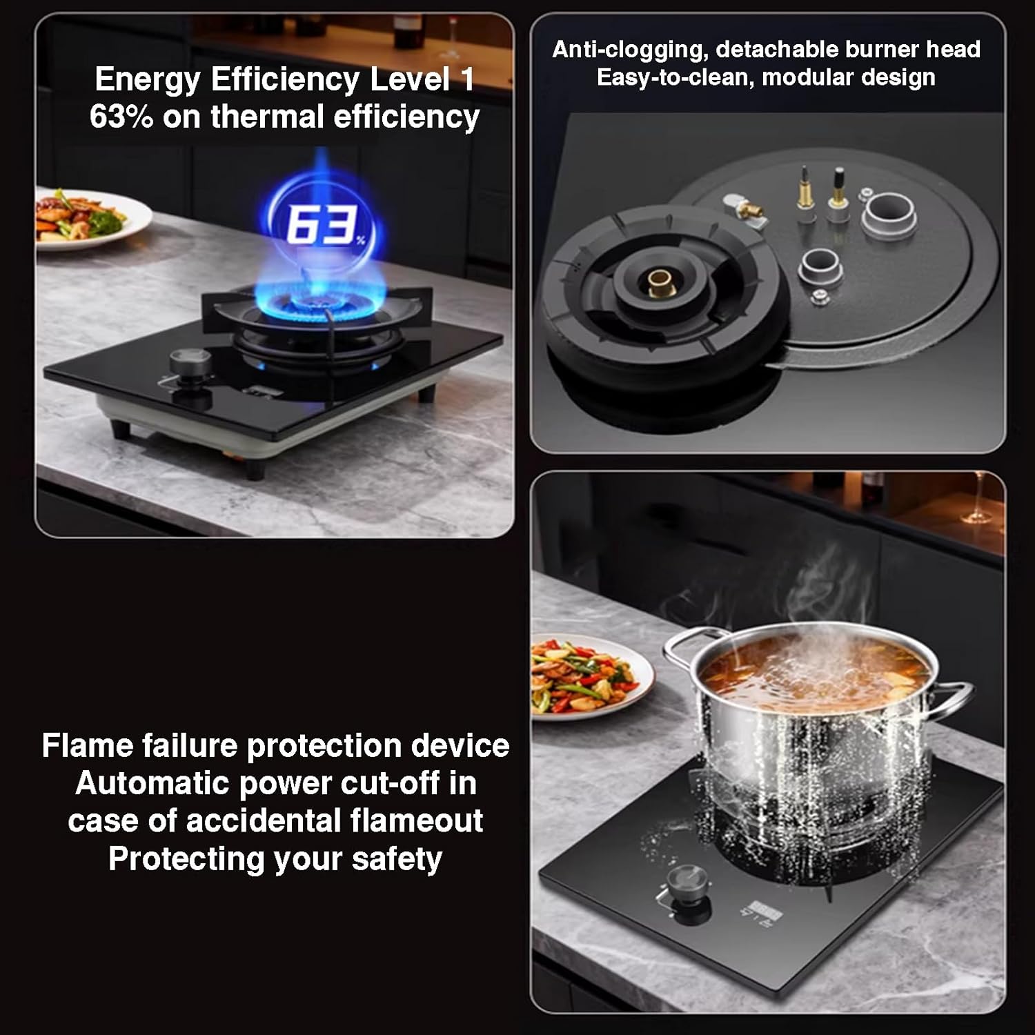Portable Gas Stove,LPG/Natural Cooker 1 Burner,5.2KW Fire Ring Countertop,Tempered Glass Cast Iron Pot Rack,with Flame Failure Protection(NG)