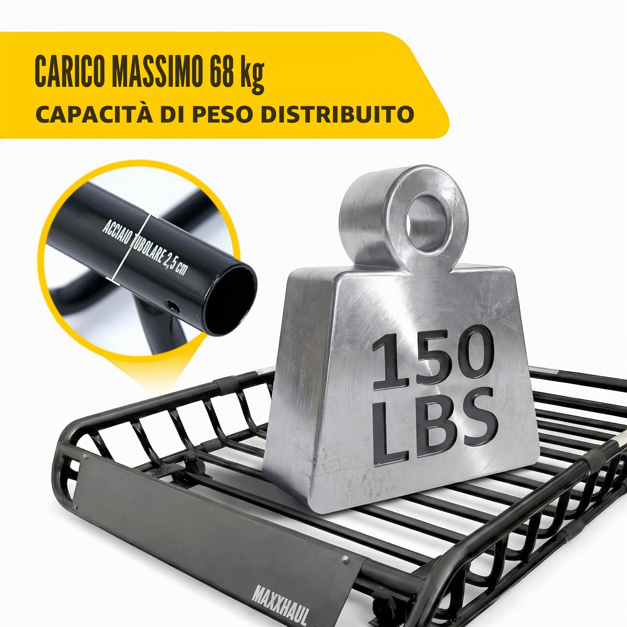 MAXXHAUL 70115 - Portapacchi da Tetto in Acciaio, 116,8 x 91,4 x 4-1/2 ", portabagagli per SUV e Pick-up, 116,8 kg, capacità: Nero