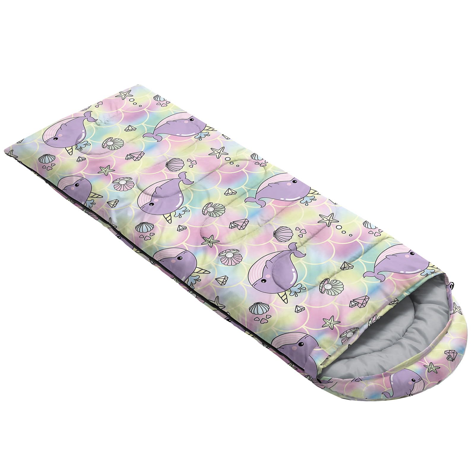 HOSIMA Kids Sleeping Bag for Boys Girls,Cute Whale Scales Print-Lightweight Warm Portable Outdoor Indoor-Waterproof Cold Weather Resistant Sleeping Bag for Camping Hiking(Whale) - Image 2