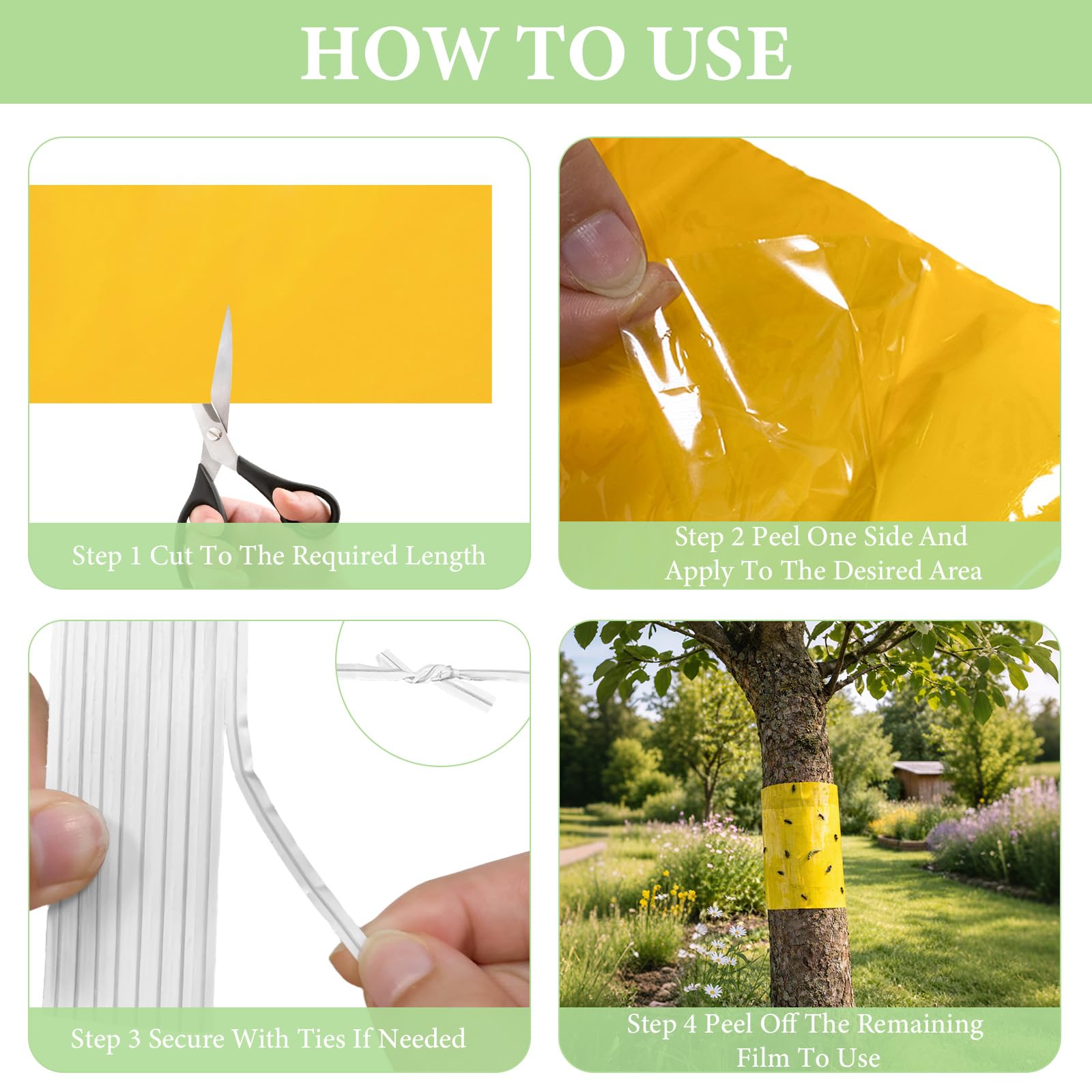 5 m cinta pegajosa para árboles, cinta adhesiva para insectos, cinta amarilla de doble cara para envolver troncos, 25 cm de ancho, recortable, con 40 alambres de sujeción de 23 cm (25 cm * 5 m)
