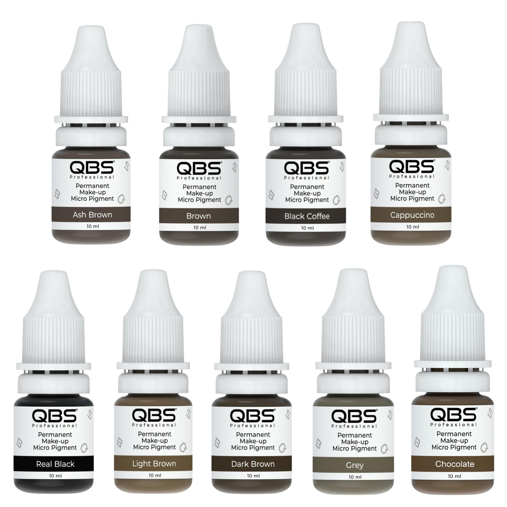 QBS Microblading Pigmente für Augenbrauen, 10 ml, Maschinen- und Handanwendung, 9 Farben zur Auswahl, SPMU-Produkte (komplettes Set (9 Farben))