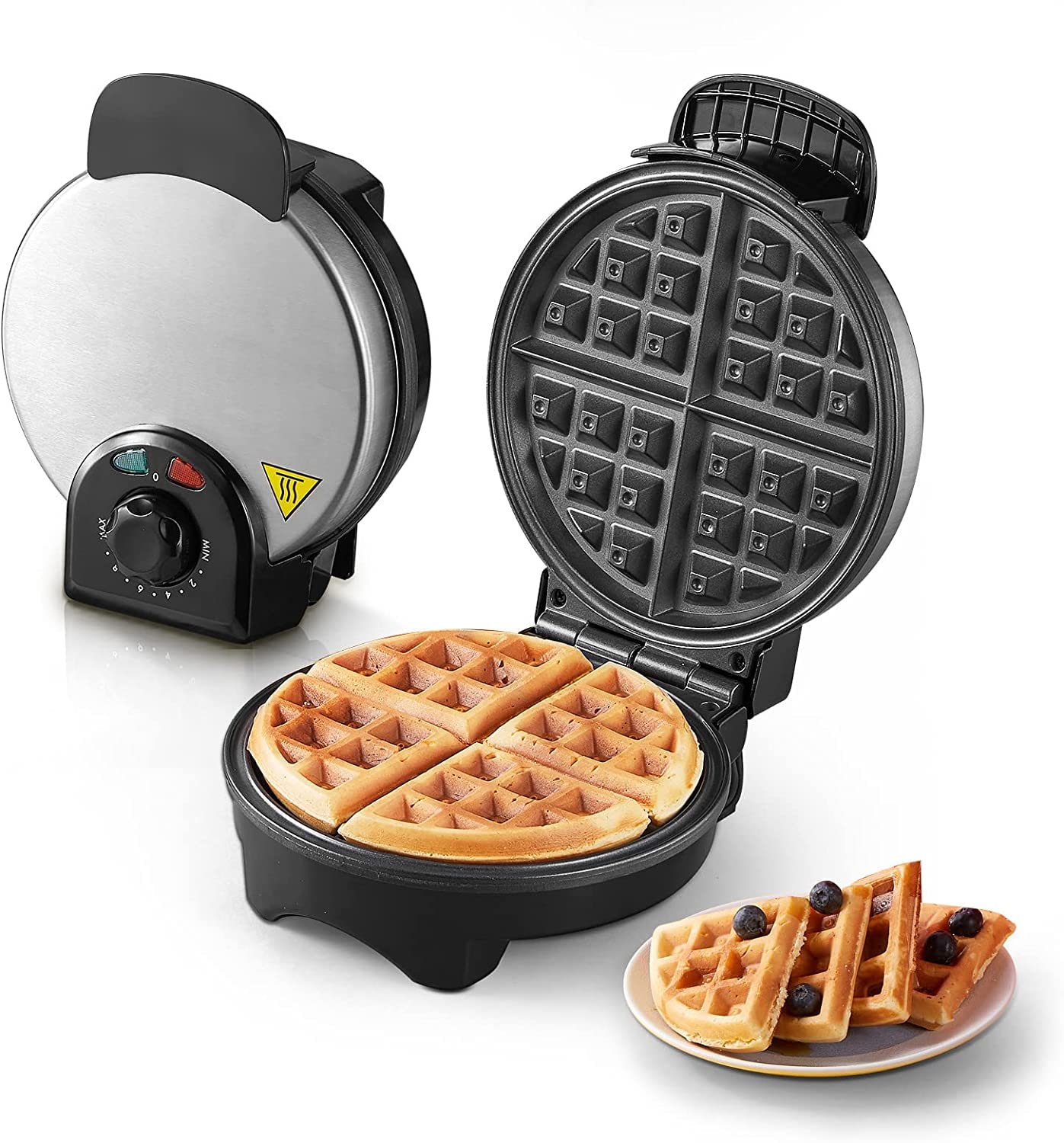Waffle Maker Classic Round Waffles, Belgian Waffle 850w, Waffle Size 20cm, Continuously Selectable Degree Of Browning, Silver