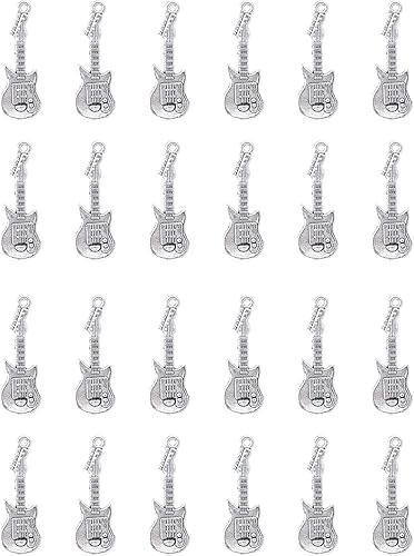30 dijes de guitarra de metal, lindos mini elementos musicales vintage, instrumentos colgantes para hacer joyas, kits de búsqueda de collares,