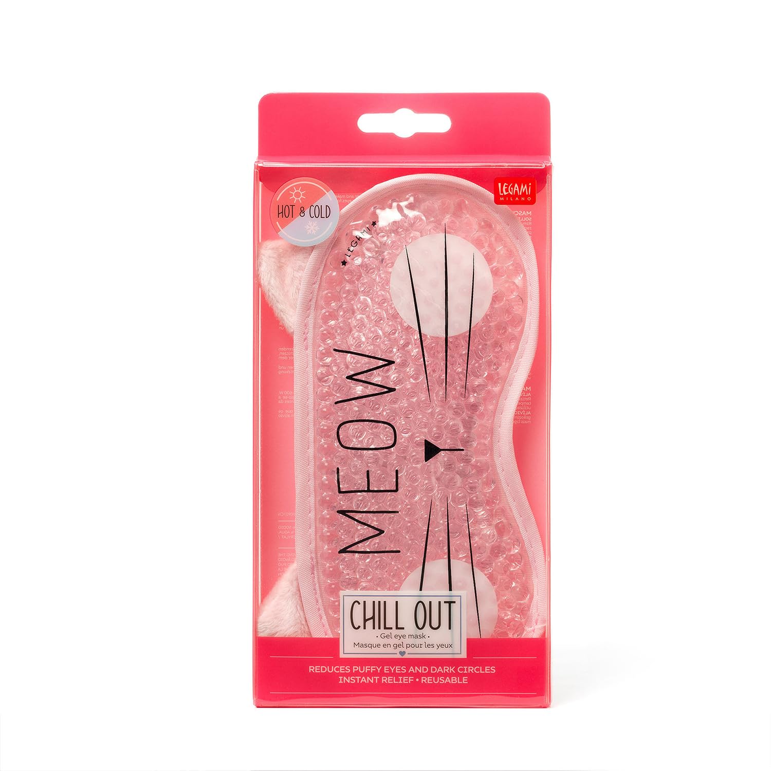 Legami - Chill Out, Maschera Gel per Occhi, 19,5x11 (H MAX) cm, in PVC e Poliestere, Tema Kitty, Maschera Riutilizzabile, Elastico Regolabile, Perfetta Vestibilità, Effetto Caldo e Freddo
