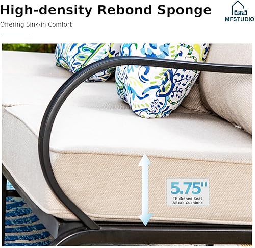 Miniatura 4 de MFSTUDIO Juegos de muebles de patio con mesa de fogata de gas de 45 pulgadas, 8 piezas de conversación de metal para exteriores con 1 sofá de 3