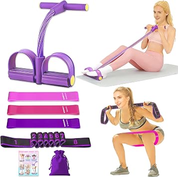 5 Pcs Resistance Bands Set, Pedal Resistance Band with Handles Fitness Equipment, Workout Elastic Exercise Bands for Ab, Waist, Arm, Leg, Women Stretch Bands for Pilates, Yoga at Home, Gym
