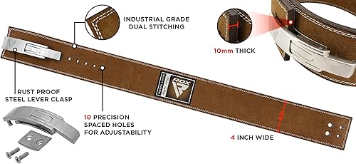 Miniatura 4 de RDX Cinturón de levantamiento de pesas para formación de piel de vaca ejercicio, culturismo, Marrón