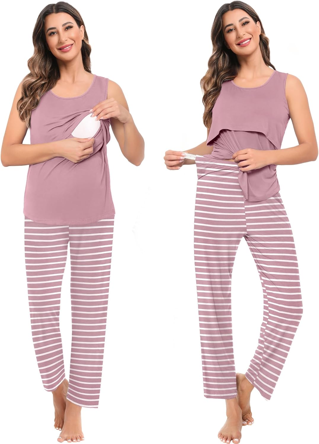 SWOMOG Maternity Nursing Robe Set 3 PCS Women Postpartum Pajamas Breastfeeding Labor Delivery Hospital Pregnancy Pjs - Image 5