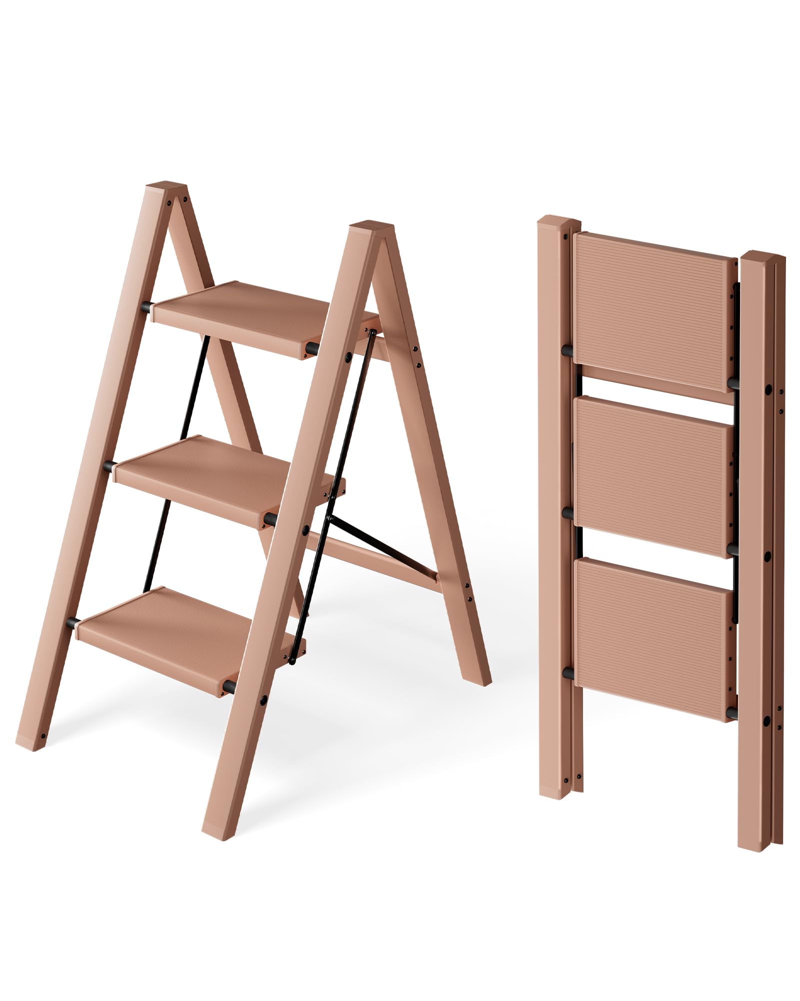 BEFITMACE 3 Step Ladder, Aluminum Lightweight Folding 3 Step Stool with Anti-Slip Wide Pedal, 330lbs Capacity Ladder for Household,Library,Office(