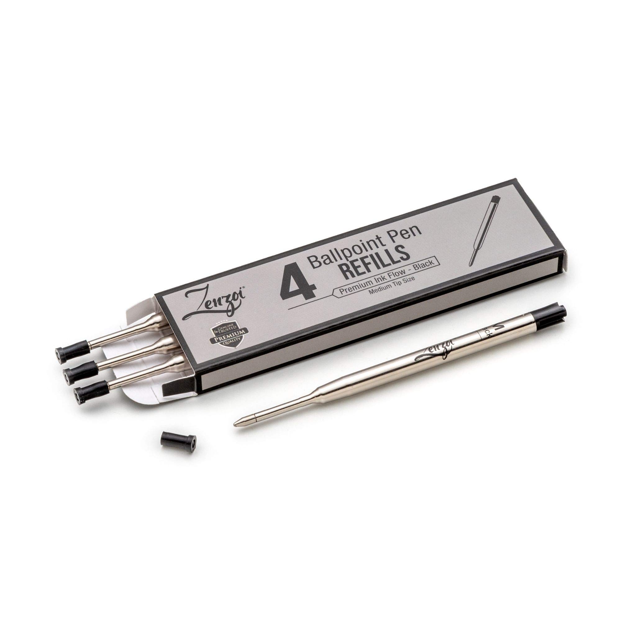 ZenZoiBlack Ballpoint Ink Refills. Premium Medium Tip Gel Ball Point Pen Cartridges. Smooth, Consistent & Reliable Ink Flow for Superior Writing Performance