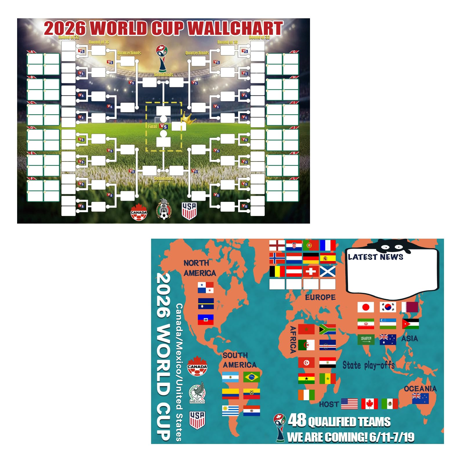 ishenkea 2026 World Cup Schedule Poster & Final Round 48-Team Collection Showcase，Unframed Soccer Poster For Man Cave、Boys Room Decor (14x20 Inches)