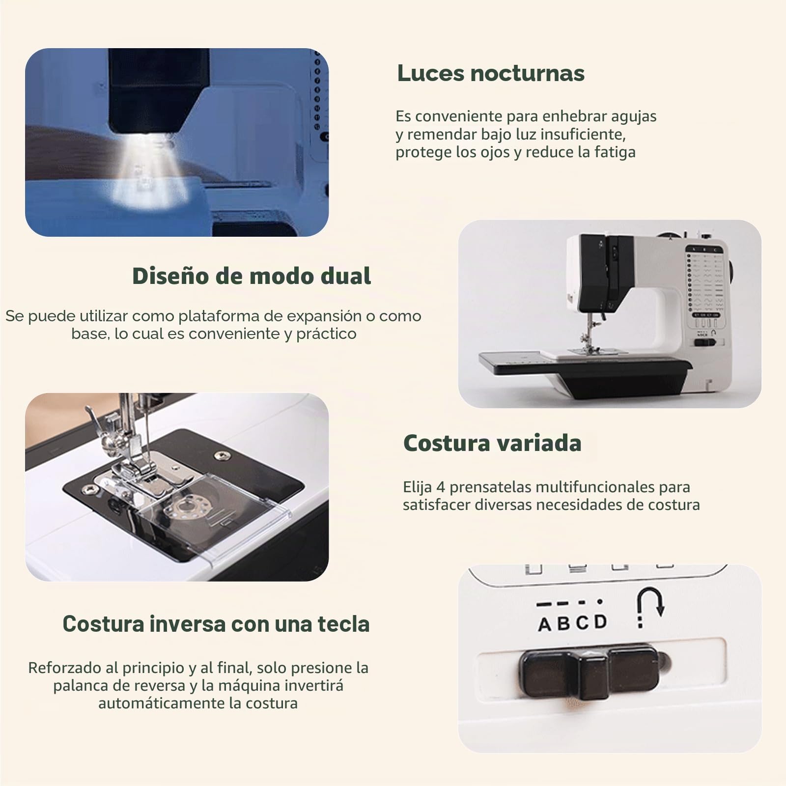 Máquina de coser, 738 máquina de coser doméstica de doble hilo de 220 V con placa de extensión, kit de 42 piezas de agujas e hilos, juego de 25 piezas para patchwork, soporte