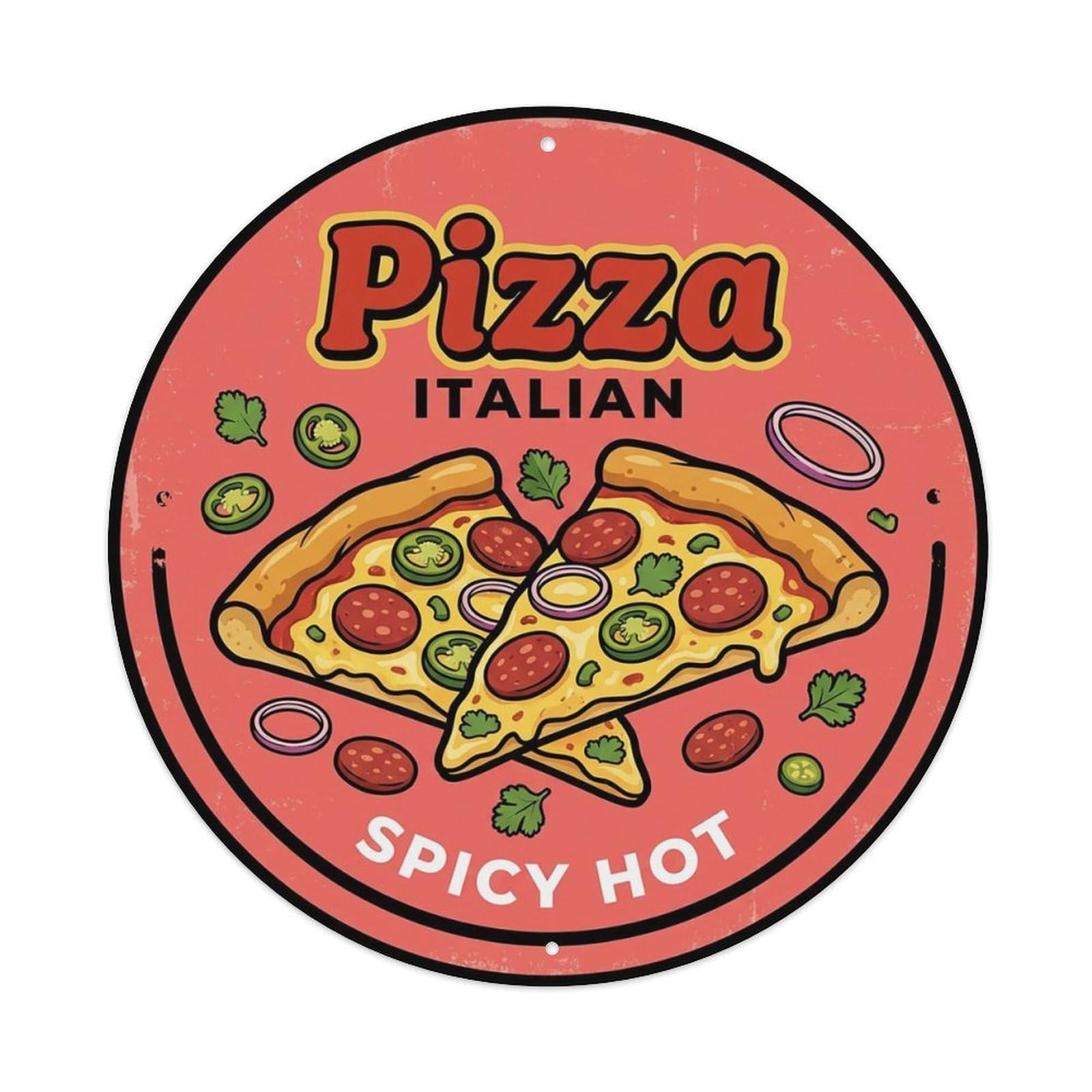 Cwbufd Vintage Style Vintage Pizza Slice Italian Traditional Cuisine Jalapeno Vintage Metal Tin Sign Plaque Wall Decor For Cafe, Club Bar, Office, Garden Metal Poster 8X8inch
