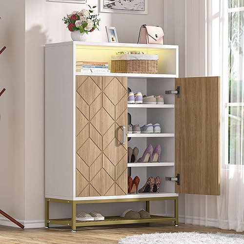 Miniatura 3 de VILICK Armario de zapatos con puertas de 6 niveles y 24 pares de almacenamiento de zapatos con estantes ajustables, organizador de zapatos de madera