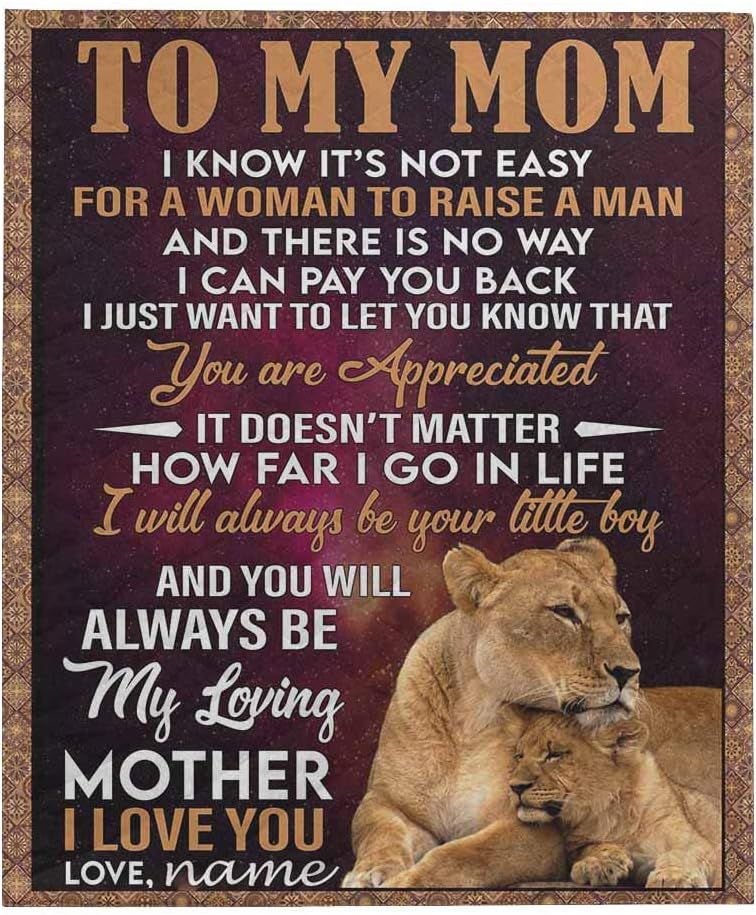 Best Quality 🔥 LOSARON Custom Cozy Coverlet with Your Name Love Letter to My Mom You are Appeciated I'll Always Be Your Little Boy 70x80 Personalized Name Quilt Warm Gift