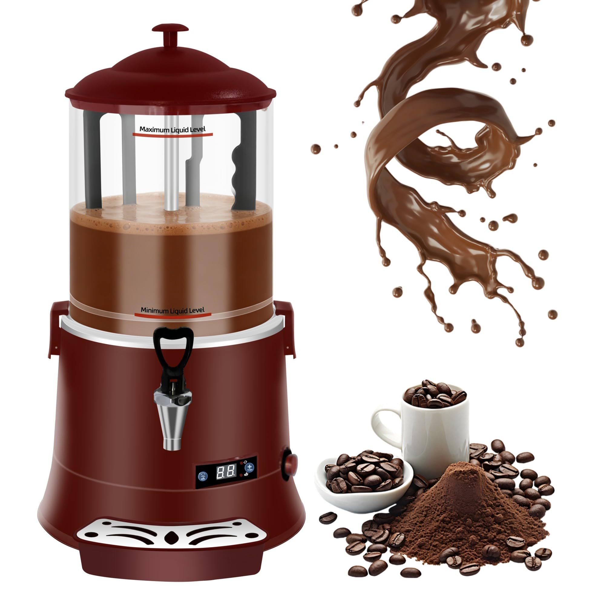 Macchina per Cioccolata Calda Commerciale 10L/2,64Gal, con Riscaldatore per Bevande Calde a Controllo Temperatura Intelligente, Intervallo di Temperatura 86°F-194°F,XL 99W 6i2