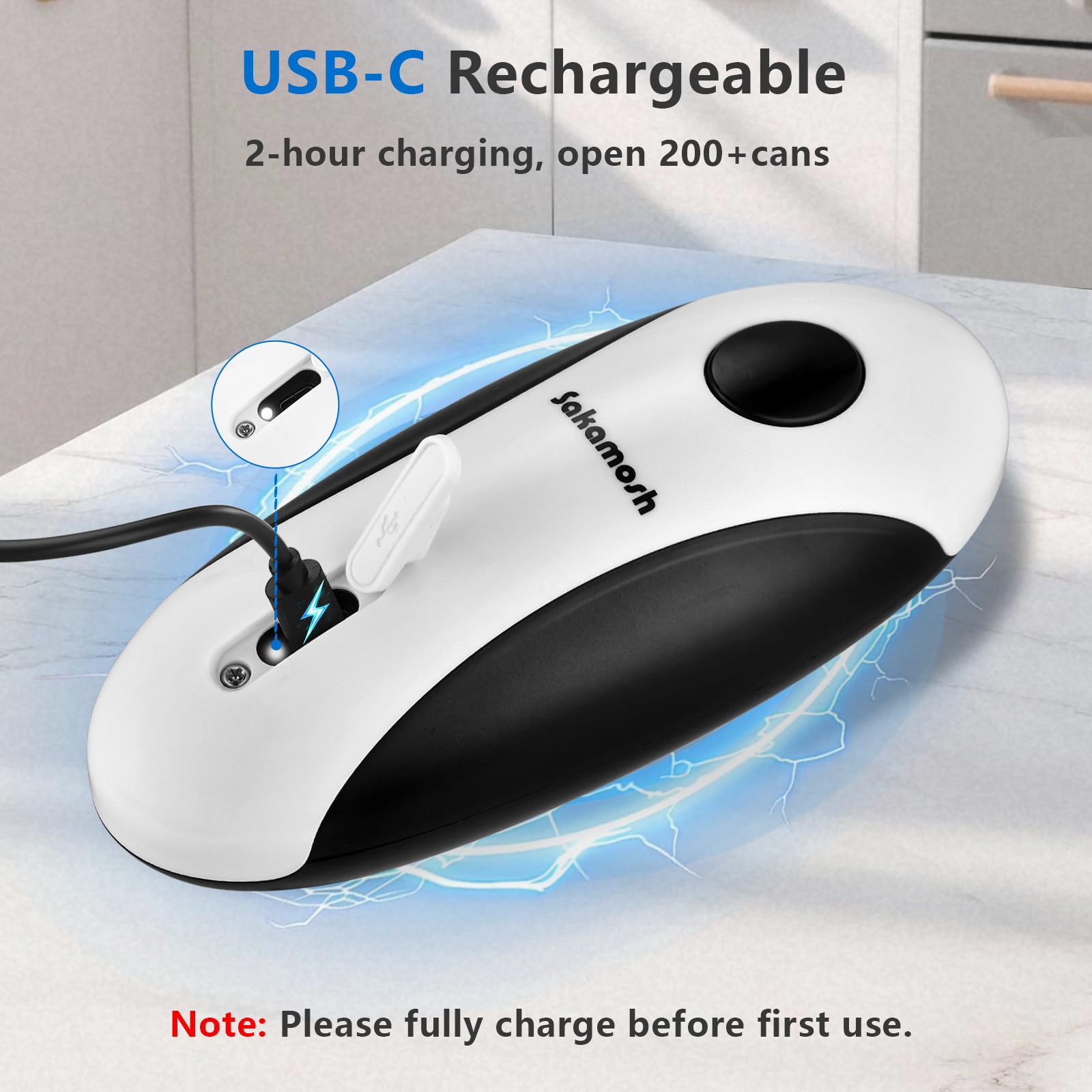 SAKAMOSH Abrelatas eléctrico recargable para personas mayores, abrelatas eléctrico manos libres con borde liso para cocina, abridor automático de un solo toque que se adapta a la mayoría de latas
