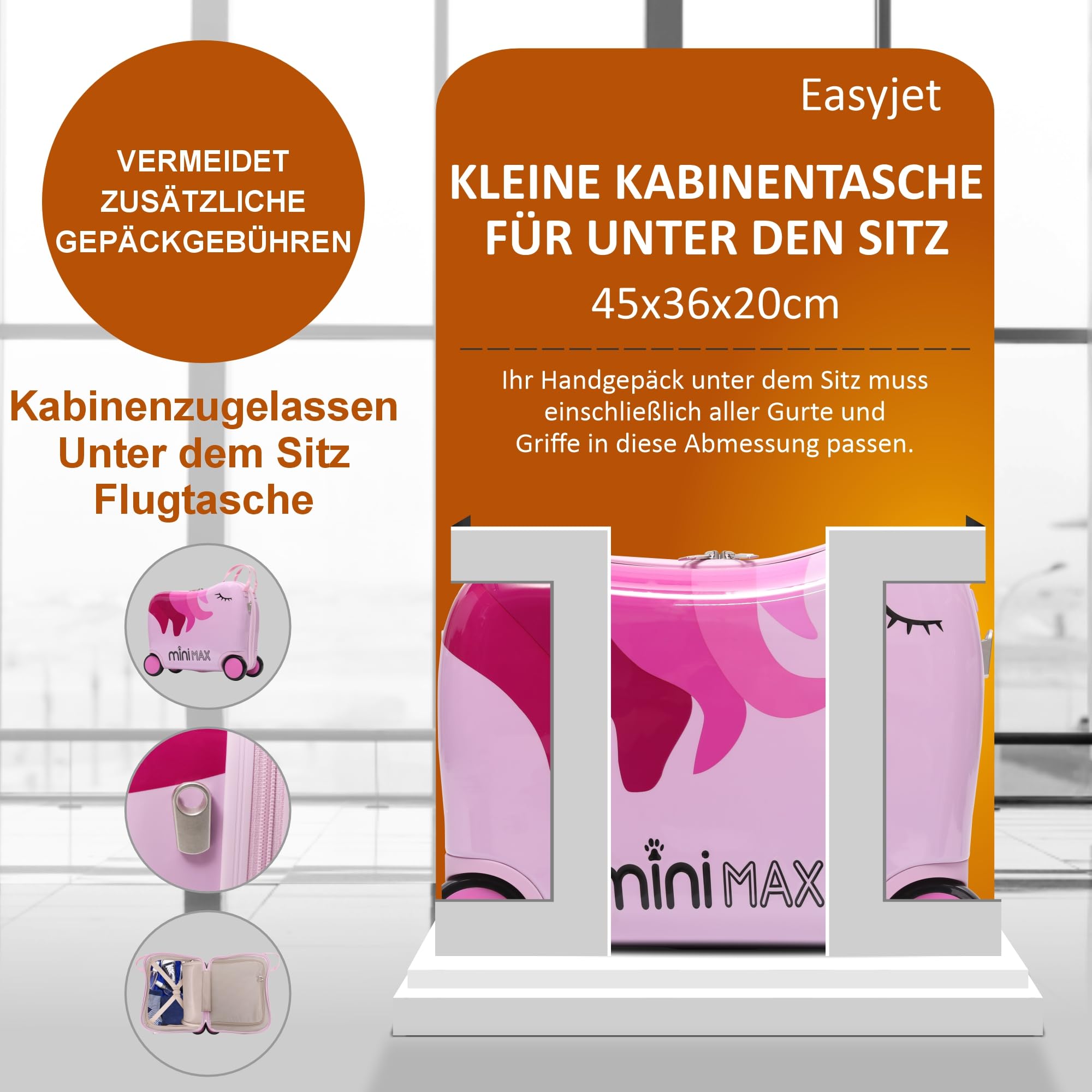 Minimax Kinderkoffer Hartschale Handgepäckkoffer Kofferset 45x36x20cm für Kinder Jungen und Mädchen 29L Kindergepäck Handgepäck Trolley Hartschalenkoffer für Easyjet 45x36x20 mit 4 Rädern Einhorn