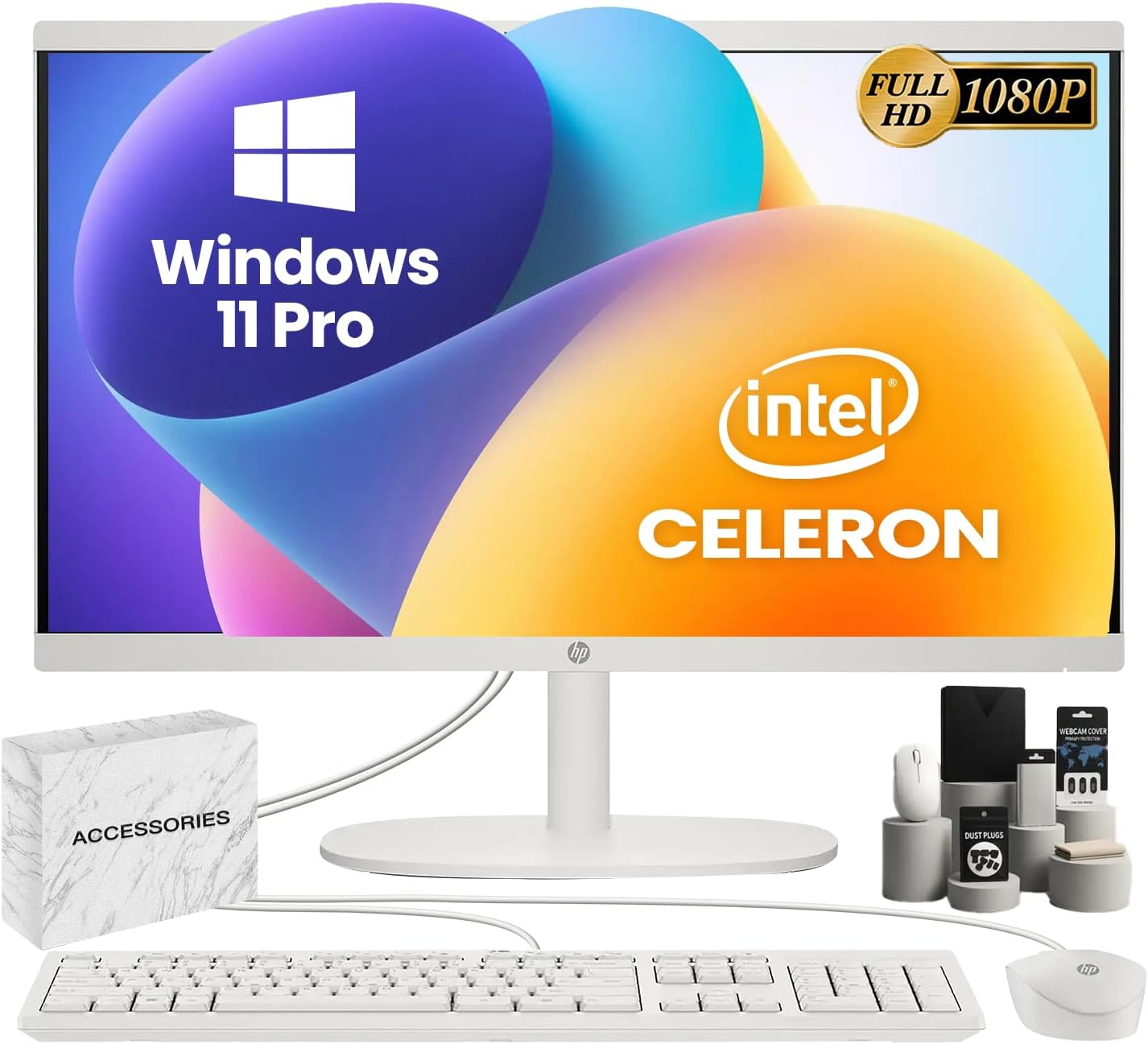 HP All-in-One Desktop Computer - 32GB RAM, 1TB SSD, 21.5" FHD Anti-Glare Display, Intel Celeron J4025, Wired KB & Mouse, Wi-Fi 6, for Students & Business, Windows 11 Pro, w/Accessories