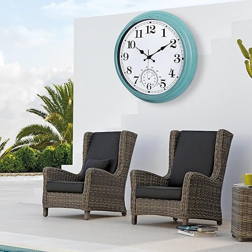 Miniatura 4 de QWARVEL Reloj grande de 16 pulgadas para exteriores, reloj retro impermeable para interiores y exteriores, reloj sin tictac con termómetro, reloj de