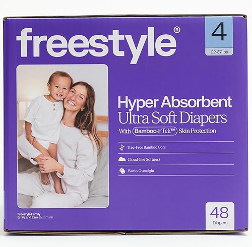 Freestyle BambooTek - Pañales (talla 4) hiperabsorbentes y no tóxicos, pañales desechables para pieles sensibles, pañales ultra suaves (22-37