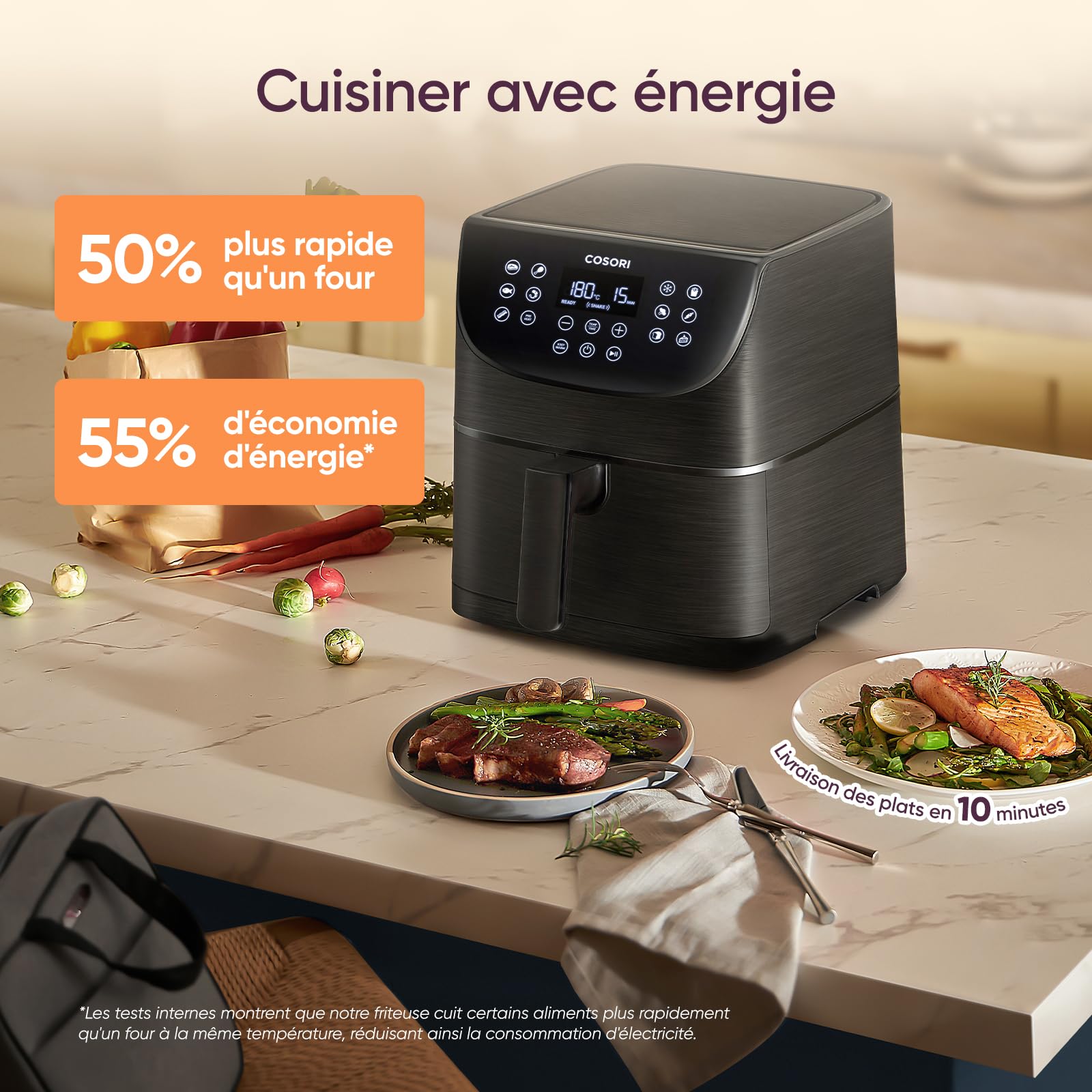 Cosori Air Fryer 5,7 L 13 modes de cuisson 85% de graisse en moins | Jusqu'à 55% d'Énergie en Moins, Cuisson Rapide 70–205 °C, Cuisson Facile avec 40+Recettes
