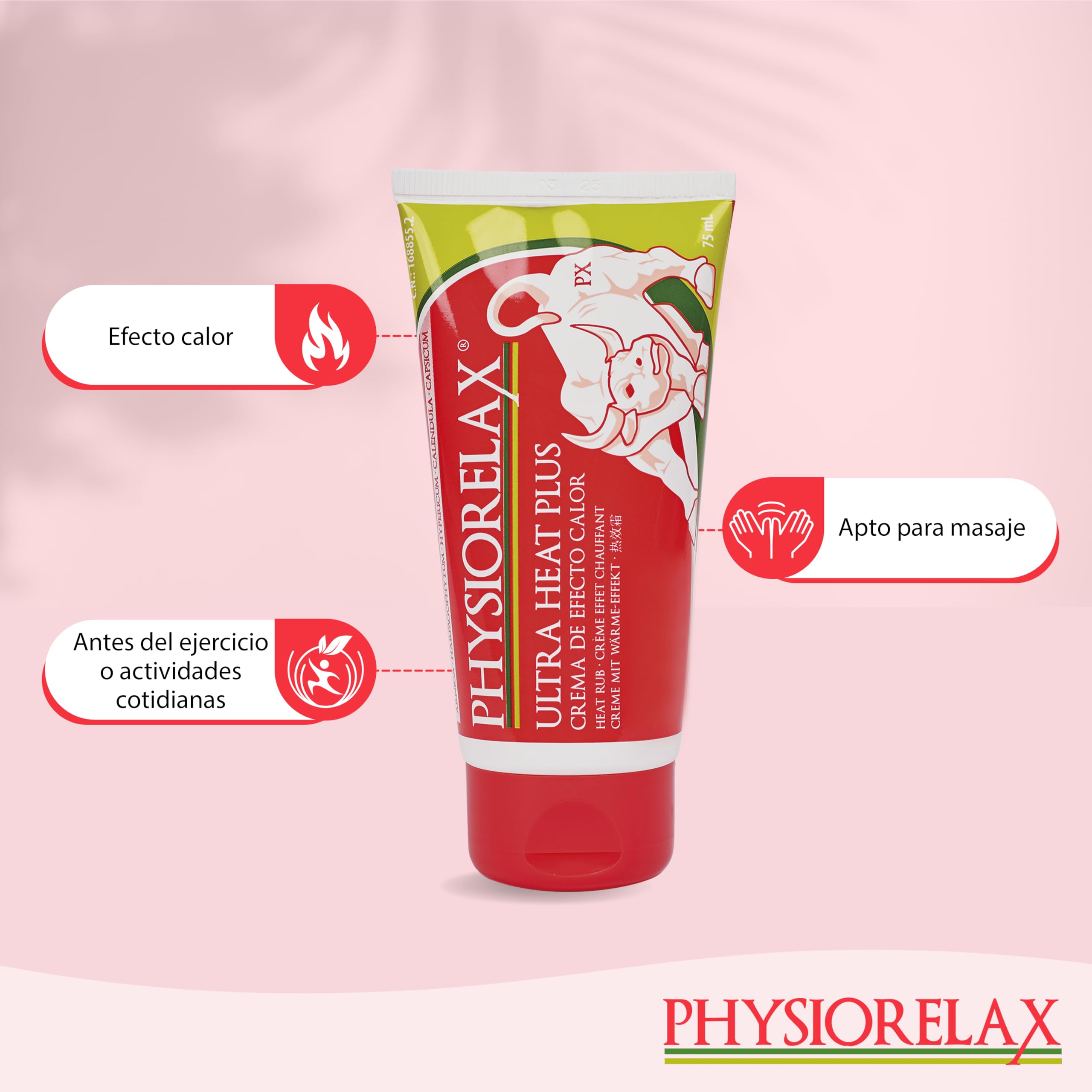 Physiorelax - Ultra Heat Plus, Crema Apta para Masaje, Efecto Calor, Para Esfuerzos Cotidianos y Antes del Ejercicio, con Árnica e Ingredientes de Origen Natural - 75 ml