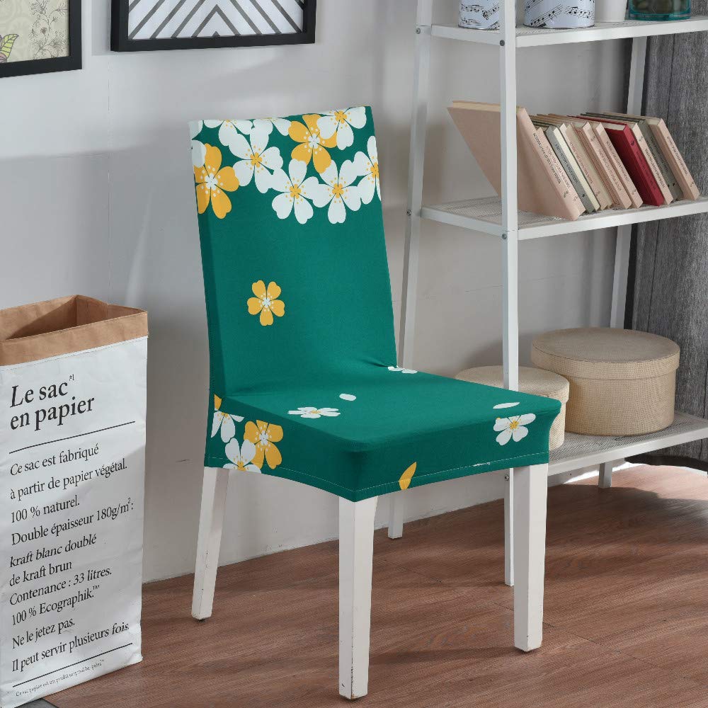 Chickwin Funda de Silla Comedor Ajustable Universal 2/4/6/10 Piezas, para Navideña, Mariage, Comedor, Fiesta, Hotel, Elástica Moda Impresión Sillas de Comedor (10 Piezas,Verde Oscuro)