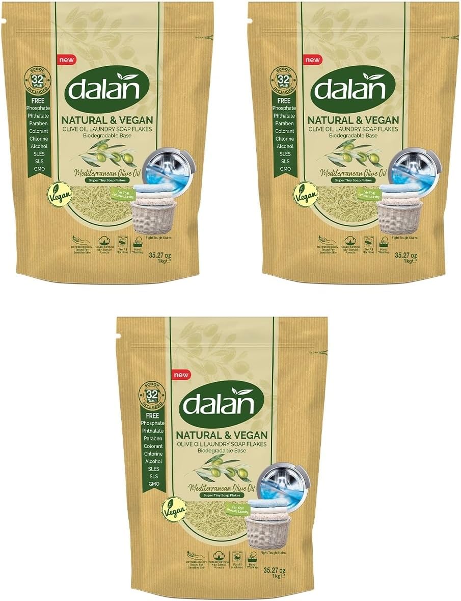 Dalan Natural & Vegan Olive Oil Laundry Soap Flakes Baby Powder Detergent - 32 Wash (3)