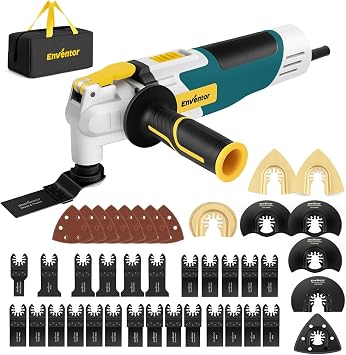 Enventor Oscillating Multi Tools, 2.5A Electric Oscillating Saw with 43PCS Accessories, 15000-22000 OPM, 6 Variable Speeds, 3Oscillation Angle, Auxiliary Handle for Cutting, Scraping, Sanding, Blue