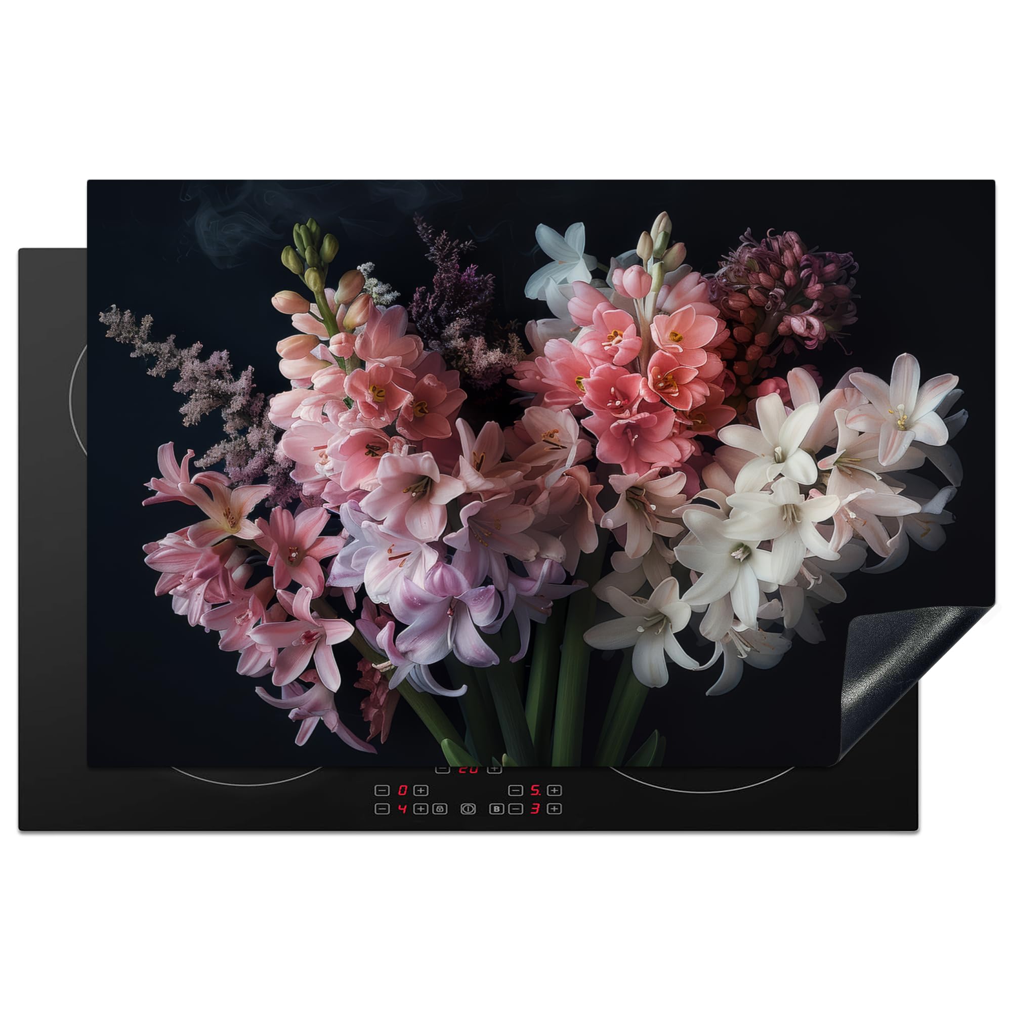 KitchenYeah© Induction Hob Protector Mat 20.5"x31.5" / 80x52 cm Cooker Top Protectors Cover Ceramic Covers Electric Hobs Vinyl Hyacinth - Flowers - Pink - White - Botanical - Nature — image 1