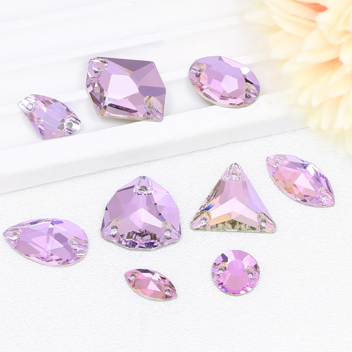 Gemas de costura de cristal morado con agujeros para manualidades confección y ropa