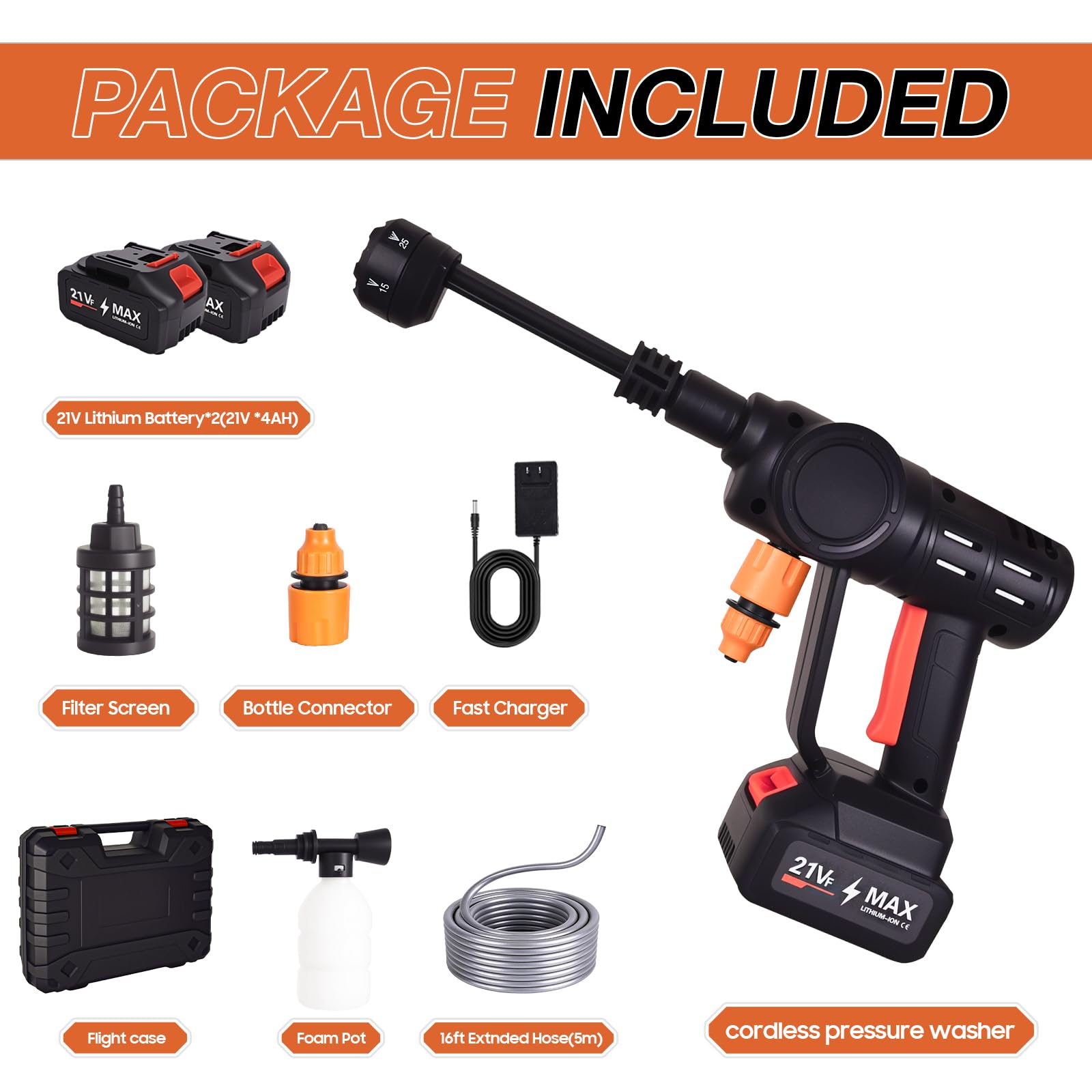 Cordless Pressure Washer 700psi, 4000mAh*2 Rechargeable Battery with 6-in-1 Adjustable Nozzle, Portable Power Washer Suitable for Cleaning Cars,Gardens, Floors — view 7