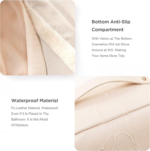 Miniatura 4 de HBselect Bolsa de maquillaje, bolsa de aseo de viaje de gran capacidad para mujer, bolsa de maquillaje impermeable de piel sintética, bolsa de