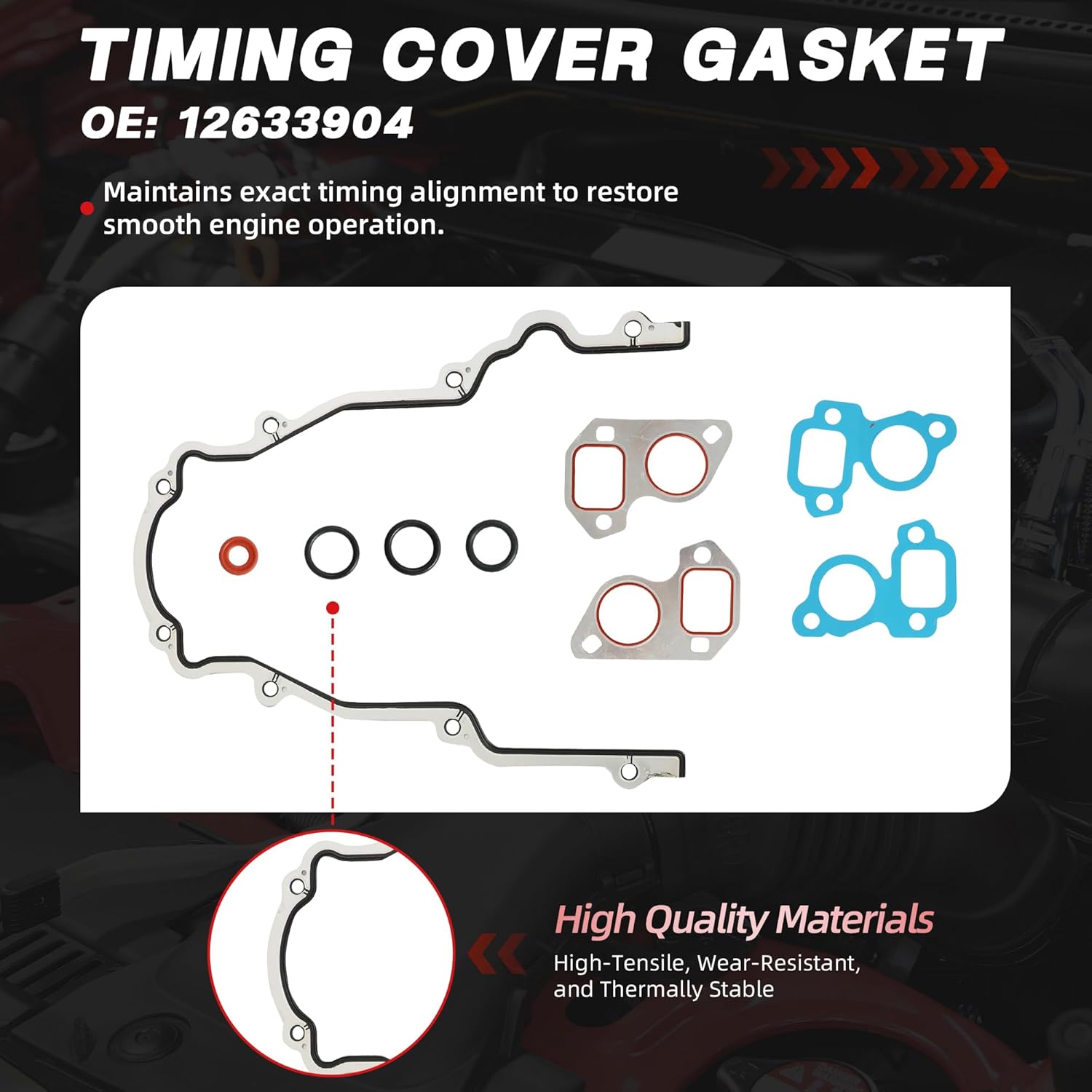 LS Front Timing Cover Gasket Set Fit For Buick Rainier Cadillac CTS GMC Savana Sierra Silverado Pontiac G8 GTO Chevrolet SS Suburban Tahoe 4.8L 5.3L 6.0L 6.2L 2005-2010 12633906 12600326