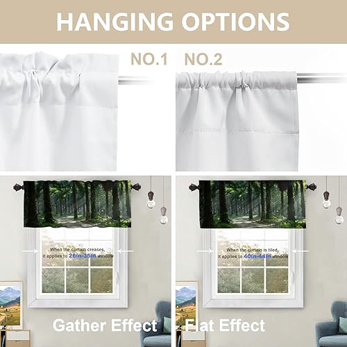 Miniatura 4 de BaoNews Cenefas de cocina verde oscuro con palmeras naturales para ventanas, cenefas opacas de camino de bosque marrón, cortinas de poliéster