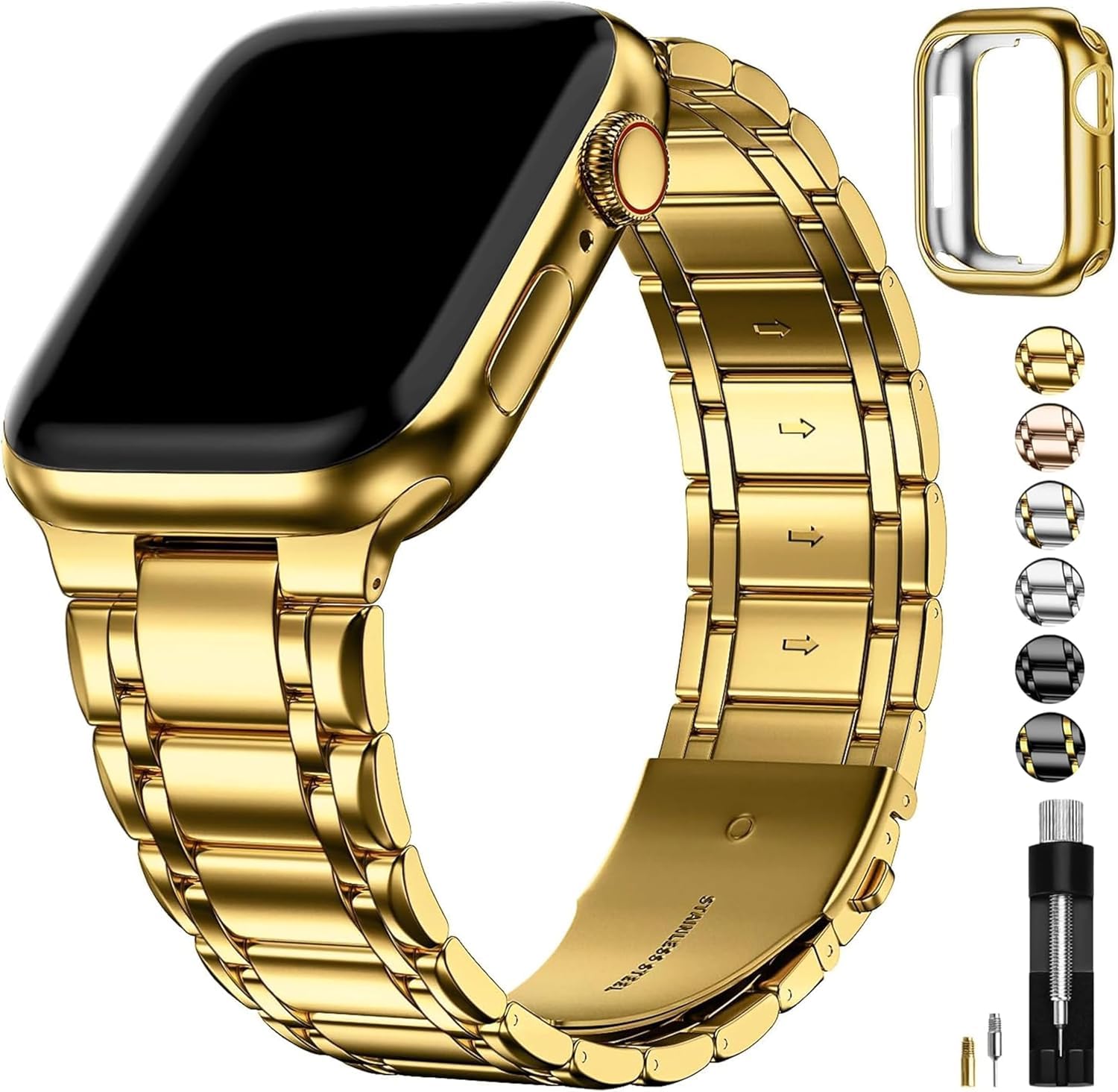 Compatible Apple Watch Band 49mm 45mm 44mm 42mm 41mm 40mm 38mm Apple Watch Band Stainless Steel Watch Bracelet Metal Strap for iWatch Series 8/7/6/5/4/3/2/1/SE & Ultra with TPU Case
