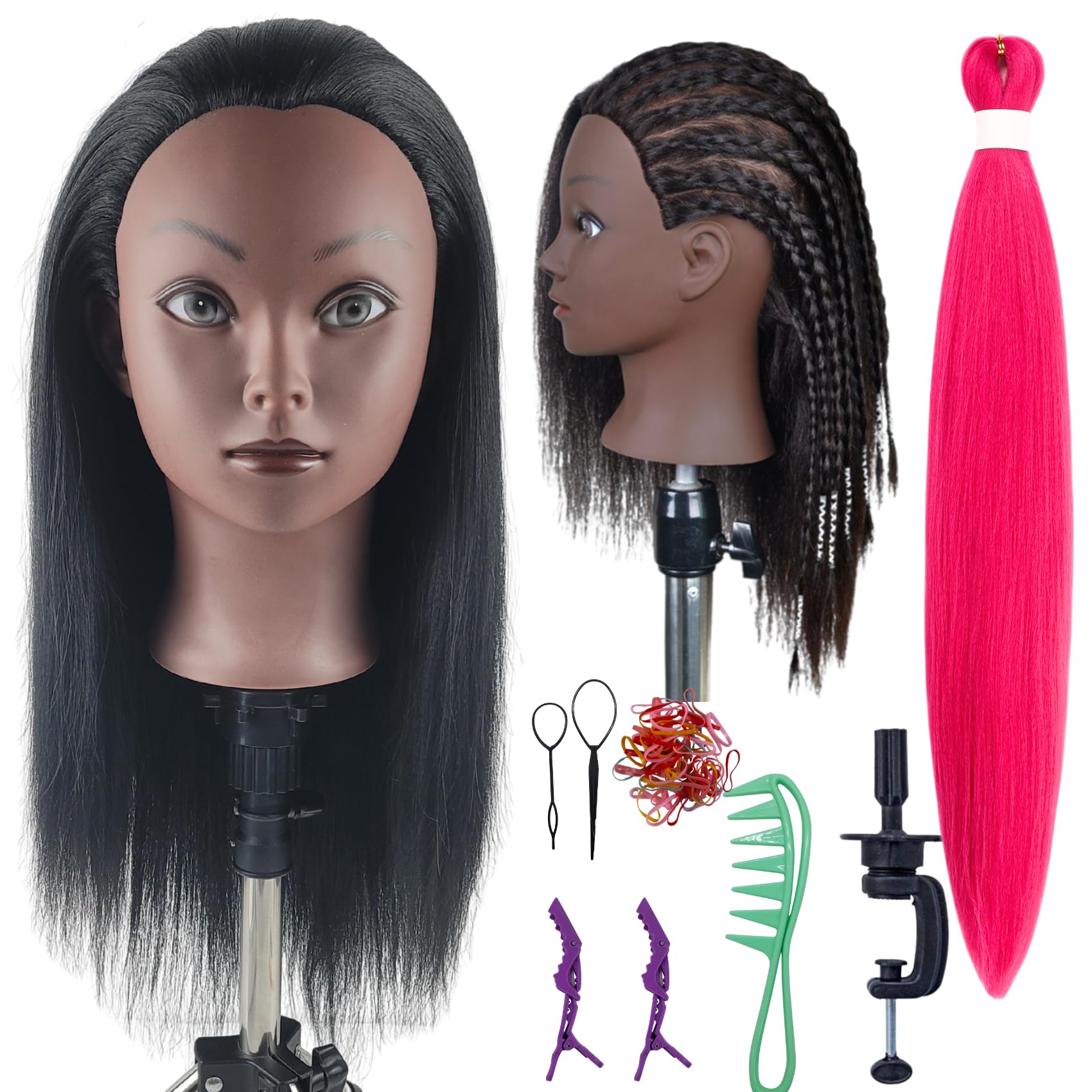 Practice Hair Mannequin Head For Braiding Hairstyling,Yaki Texture Black Head Mannnequin With Hair For Kids_voghion.com