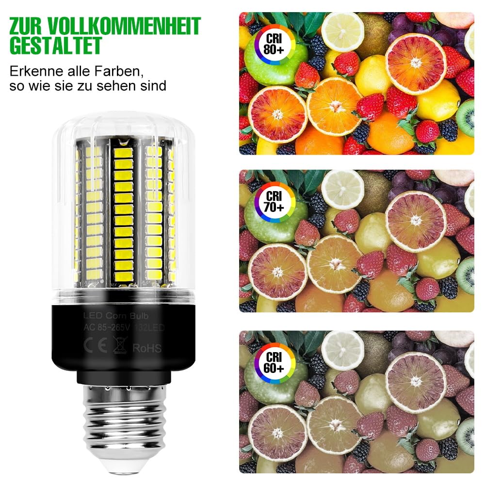 WENNI 6er Pack E27 Maisbirne 3146LM 6000K Kaltweiß 250W Ersatz LED Lampen 220V E26 Mais Glühbirnen Birnen Maiskolben Leuchtmittel Kein Flackern Garage Werkstatt Hof Lagerhalle Büro 2 Jahre Garantie