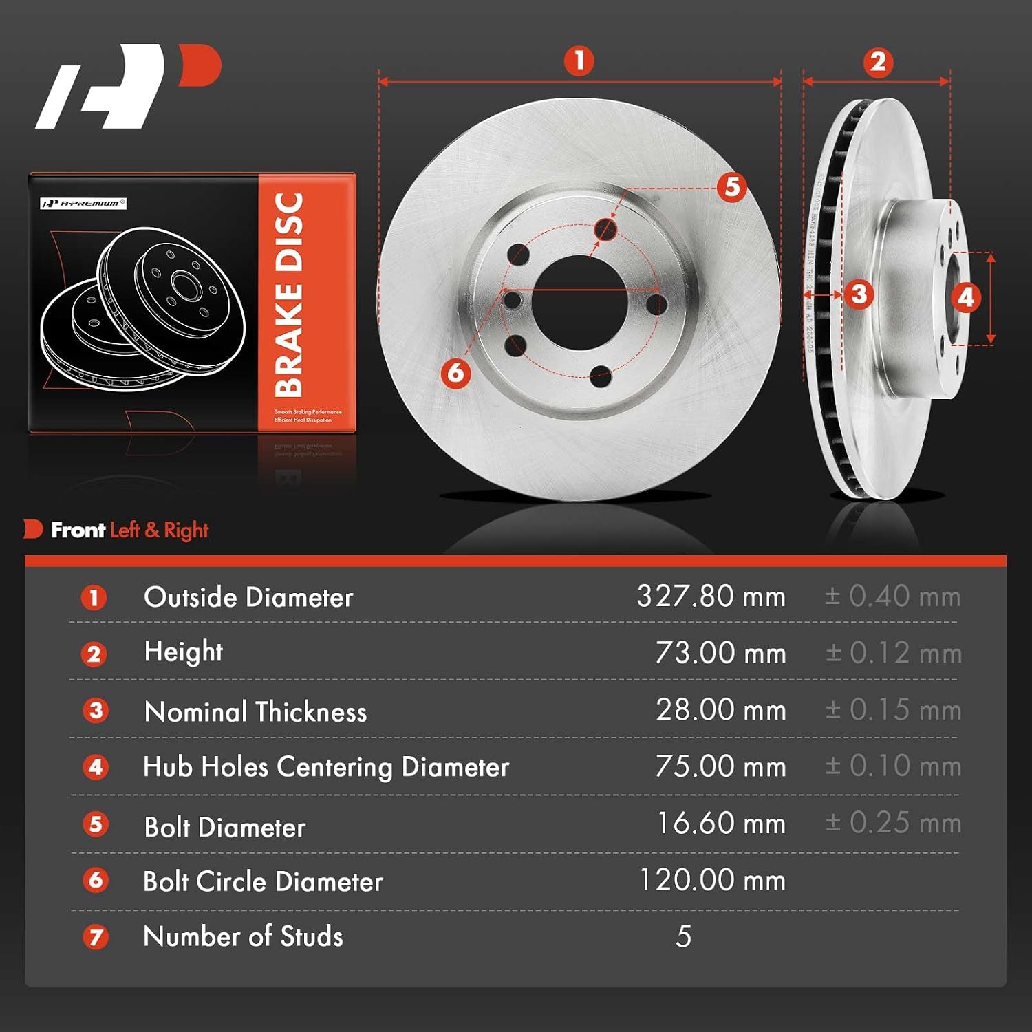 A-Premium 12.91 inch (327.8mm) Front Vented Disc Brake Rotors Compatible with Select BMW Models - X3 2011-2017, X4 2015-2018, 2-PC Set