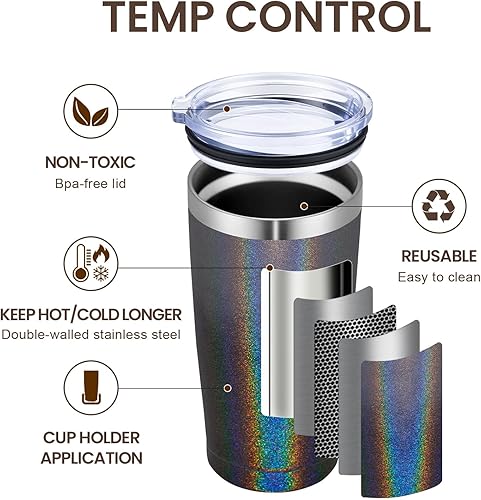 Miniatura 2 de MEWAY Vaso de 20 onzas con aislamiento al vacío de doble pared con purpurina, vasos de acero inoxidable con tapa y popote, tazas de café con