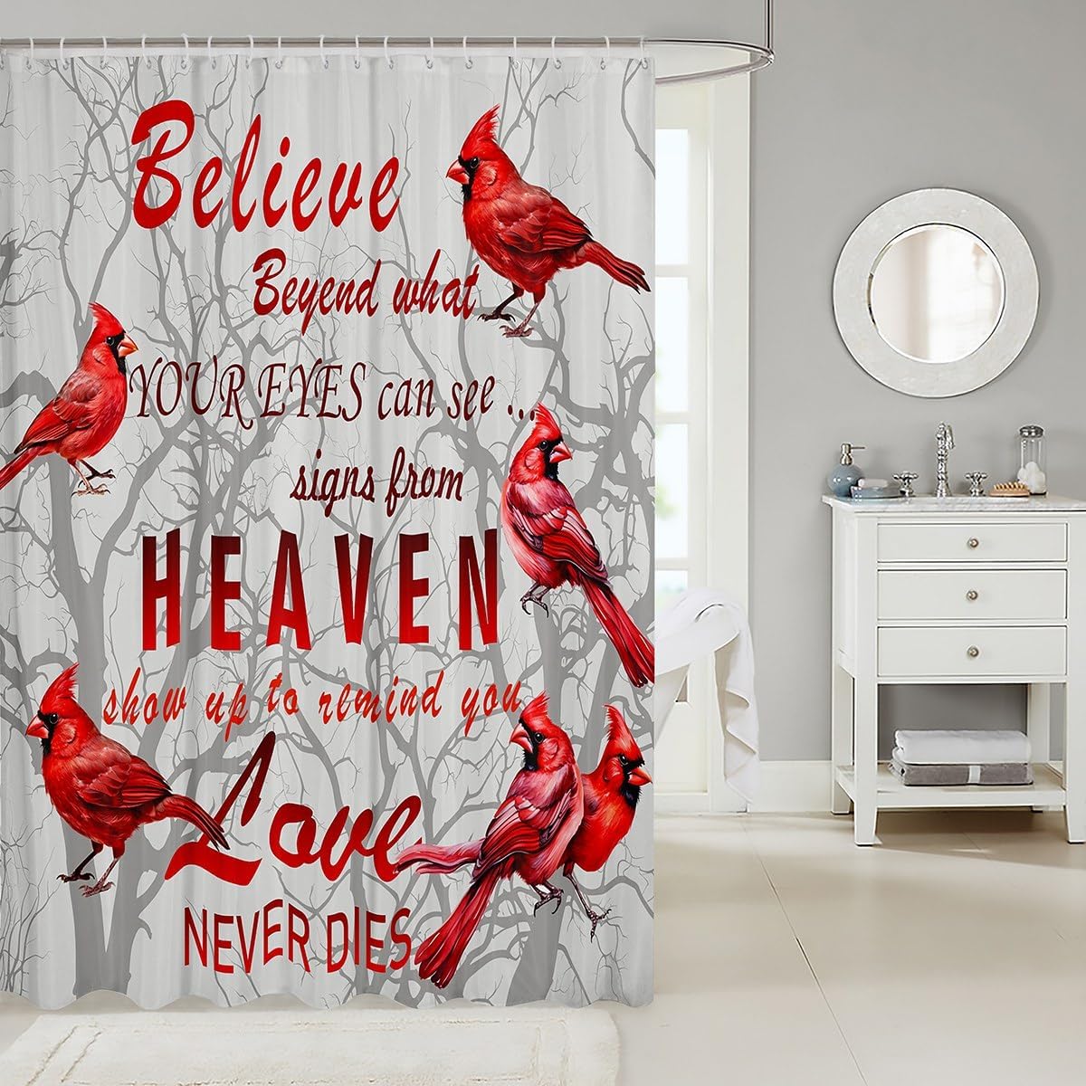 Feelyou Cardinal Bird Shower Curtain Farmhouse Red Birds Bath Curtain for Bathroom for Girls Boys Women Men Tree Branches Decor Bathroom Curtain Set Nature Theme Bathroom Accessories 72"x78"