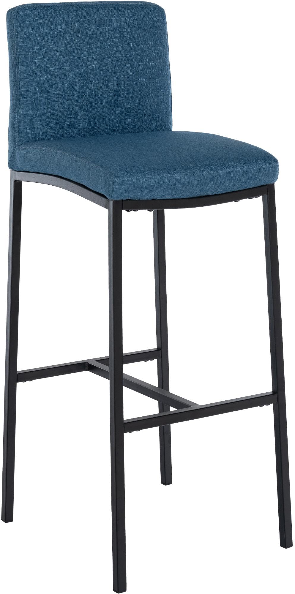 CLP Taburete de Barra Moderno Freeport, con reposapiés, Respaldo Acolchado, Estructura Negra, Altura del Asiento 76 cm, Protectores de Suelo, Color:Azul, Material:Tela