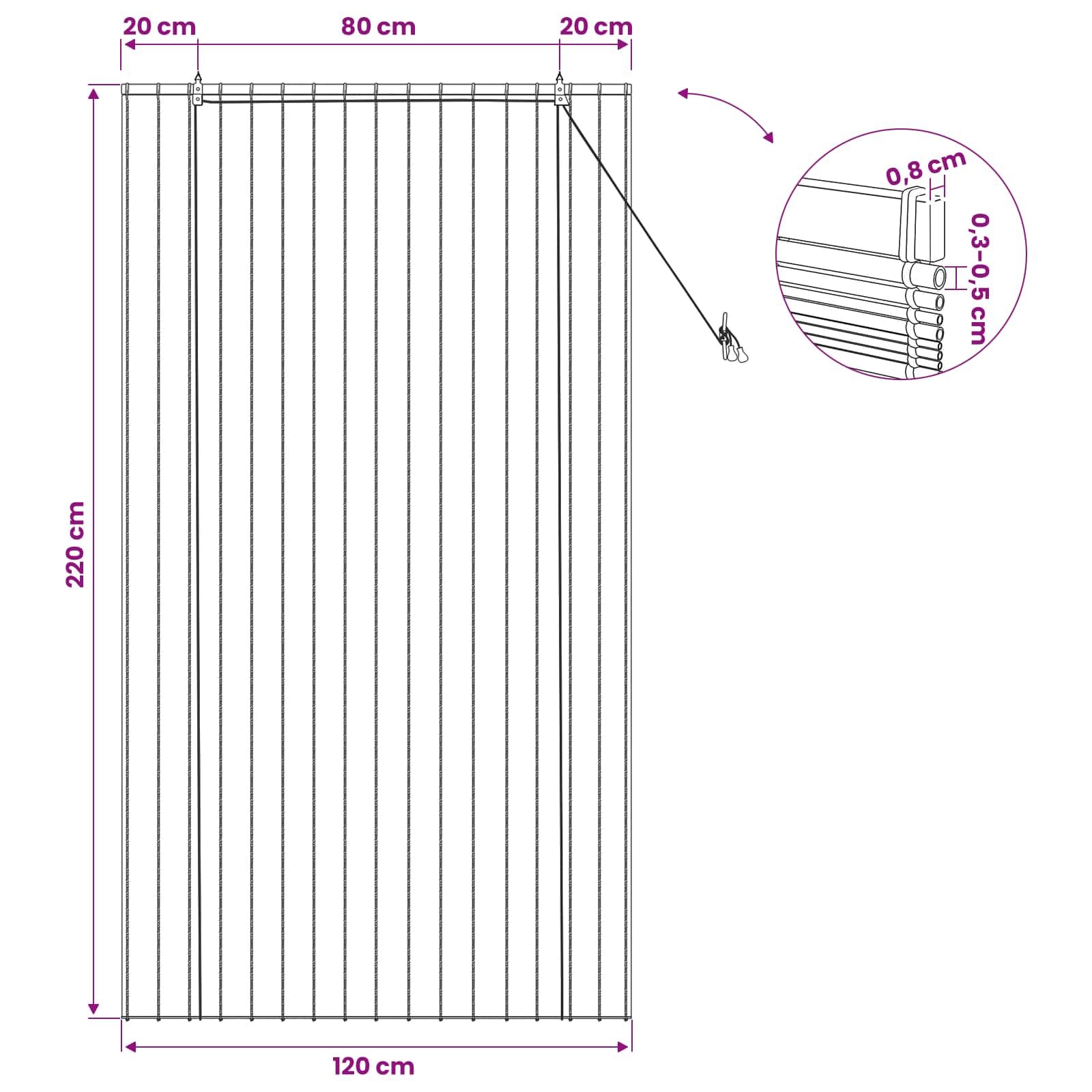 Store enrouleur en roseau - 120 x 220 cm - Naturel - Pour balcon et terrasse