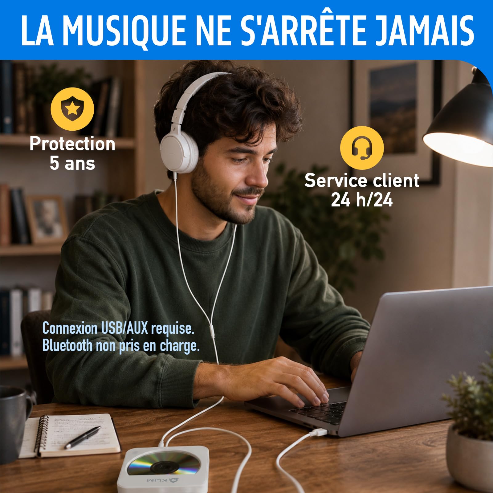 Lecteur CD pour Voiture - USB Portable Antichoc - Plug and Play