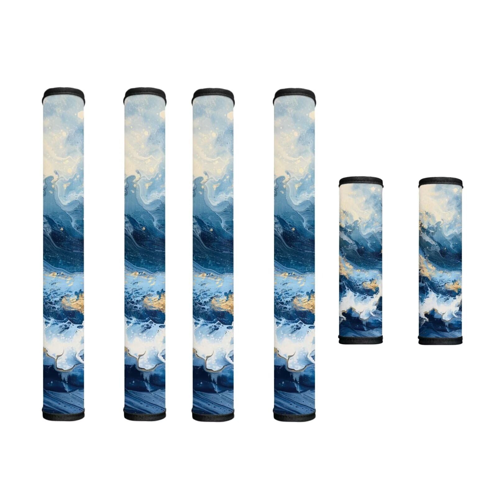 Refrigerator Door Handle Covers Pack of 6 Water-Resistant Kitchen Appliance Decor Handles Washable Fabric Keep Off Fingerprints, Liquids, Smudges, Marble Light Dark Blue