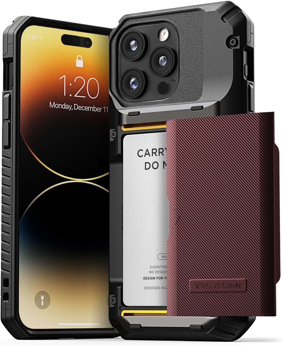 VRS DESIGNDamda Glide Pro Phone Case for iPhone 14 Pro Max, Sturdy Semi Auto Wallet [4 Cards] Case with Card Slot Holder, Compatible for iPhone 14 Pro Max Case (2022) Metallic Red