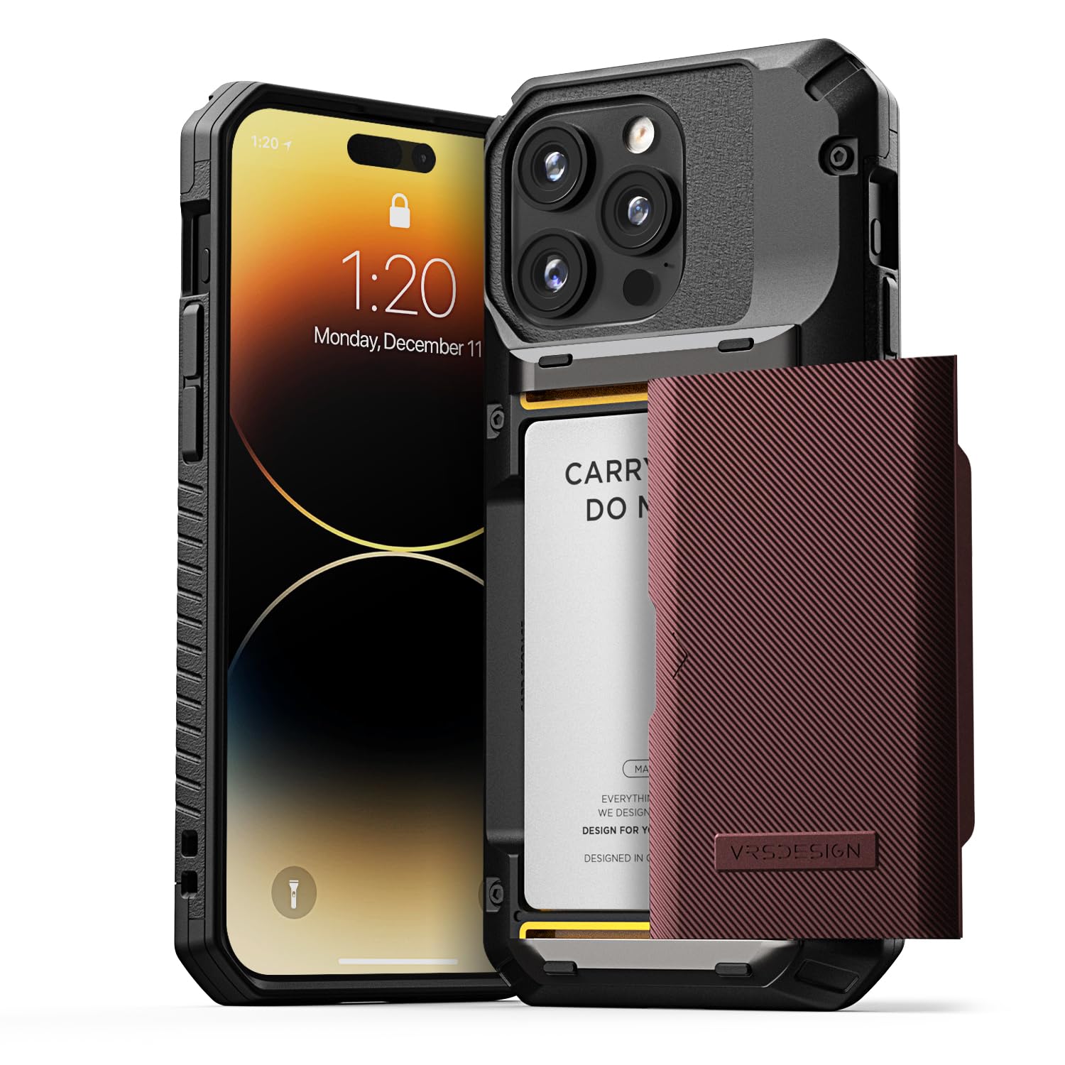 VRS DESIGNDamda Glide Pro Phone Case for iPhone 14 Pro Max, Sturdy Semi Auto Wallet [4 Cards] Case with Card Slot Holder, Compatible for iPhone 14 Pro Max Case (2022) Metallic Red