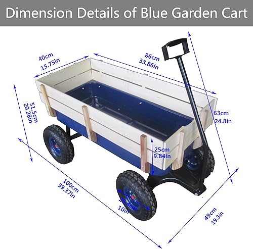 Miniatura 7 de Carro de carga de acero resistente con soporte lateral de madera con neumáticos todo terreno de 10", capacidad de arrastre de hasta 176lb, carro